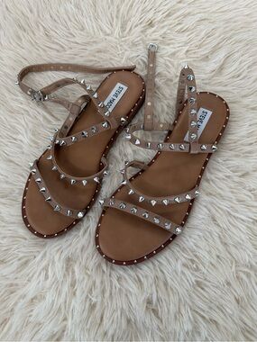 Steve Madden Nude/Tan Silver-Stud Strappy Sandals